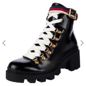 Gucci Black Chunky Heel Lace-Up Boots